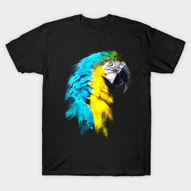 Dramabite Watercolor blue yellow macaw ara parrot artsy artistic painting T-Shirt by dramabite